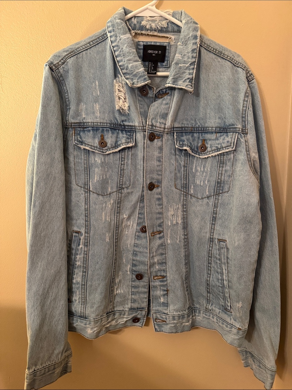 Forever 21 Light Wash Distressed Denim Jacket